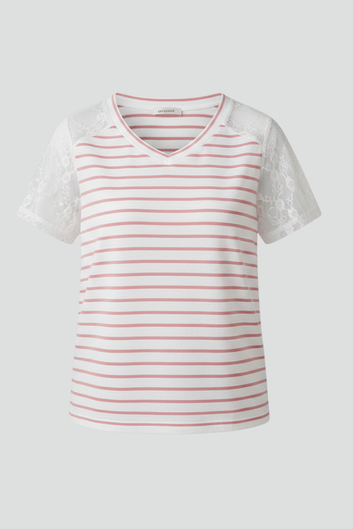 Women’s T-Shirt with Round Neckline and Lace Sleeves