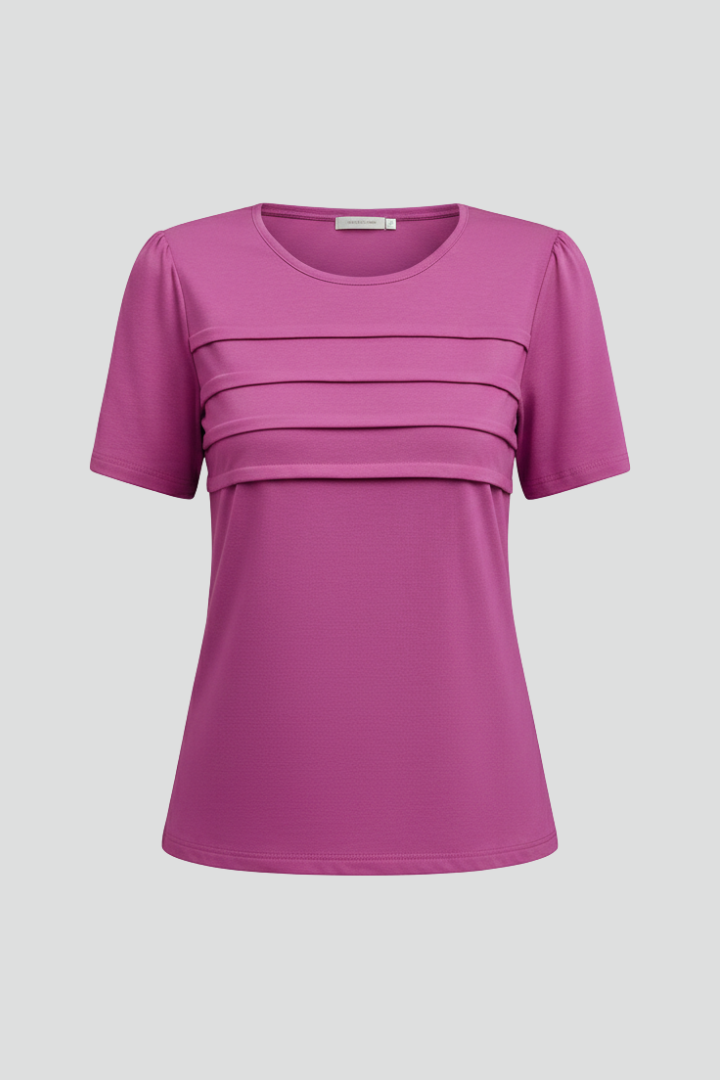Women’s T-Shirt with Round Neckline and Layered Front