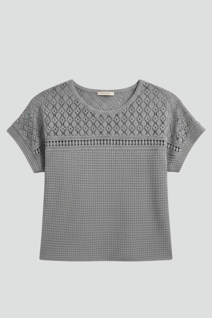 Women’s T-Shirt with Round Neckline and Openwork Surface