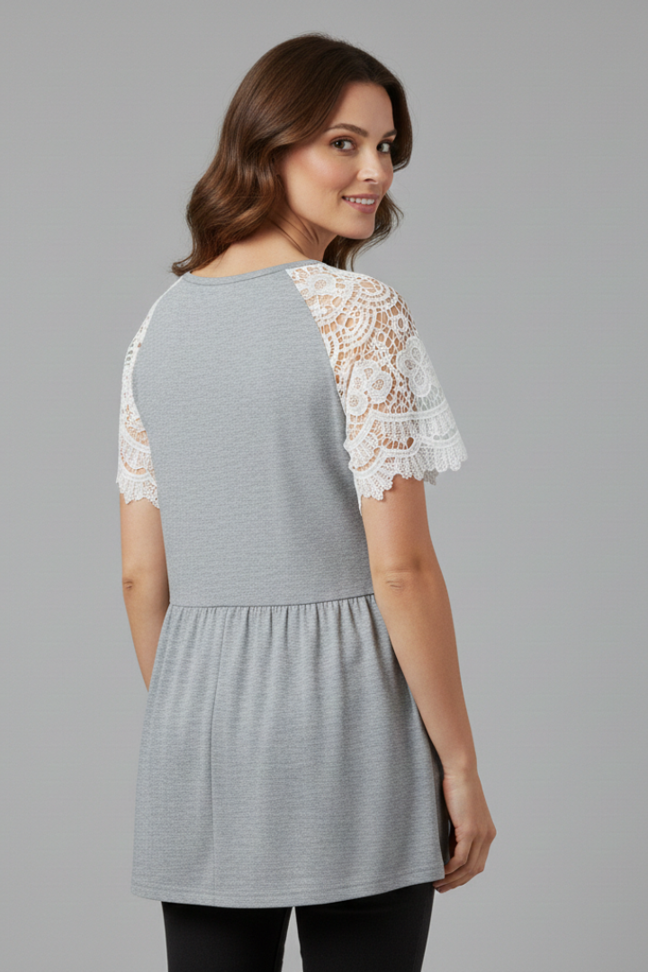 Women’s T-Shirt with Round Neckline and Peplum Hem