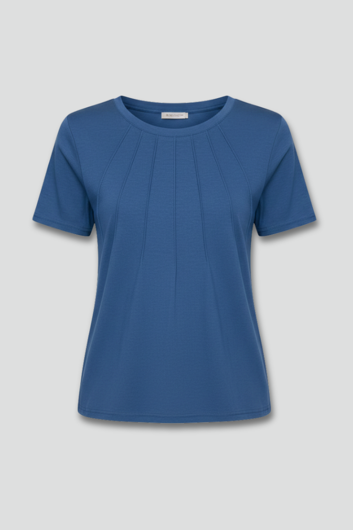 Women’s T-Shirt with Round Neckline and Pleated Surface