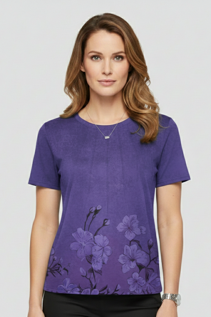 Women’s T-Shirt with Round Neckline and Pleated Surface
