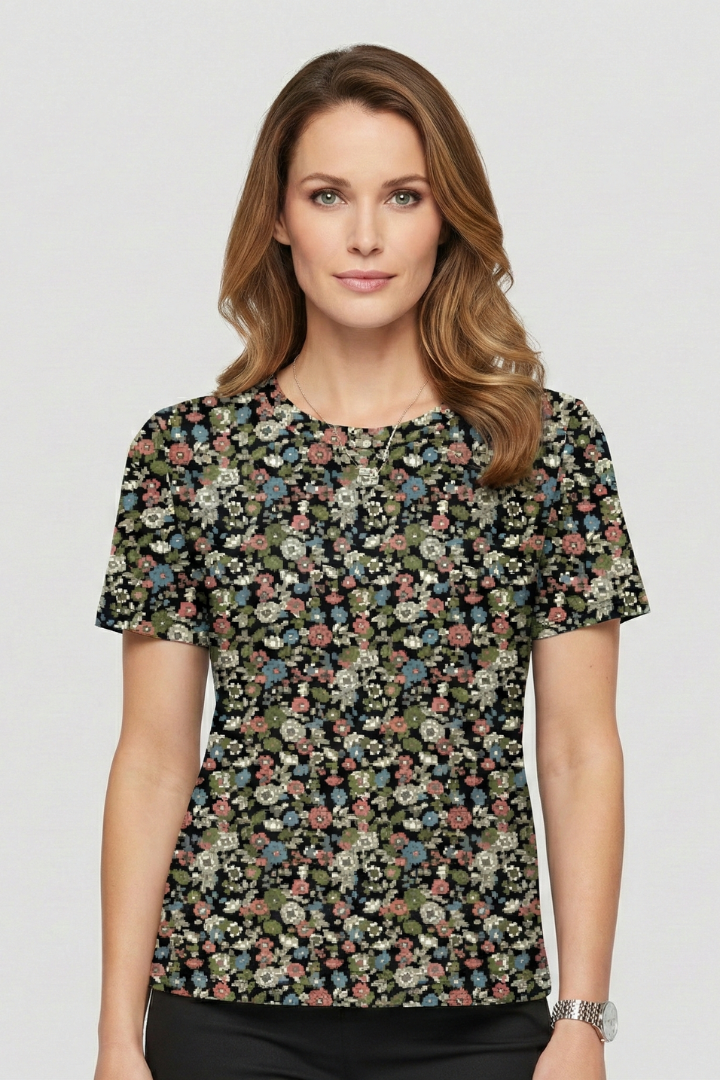 Women’s T-Shirt with Round Neckline and Pleated Surface