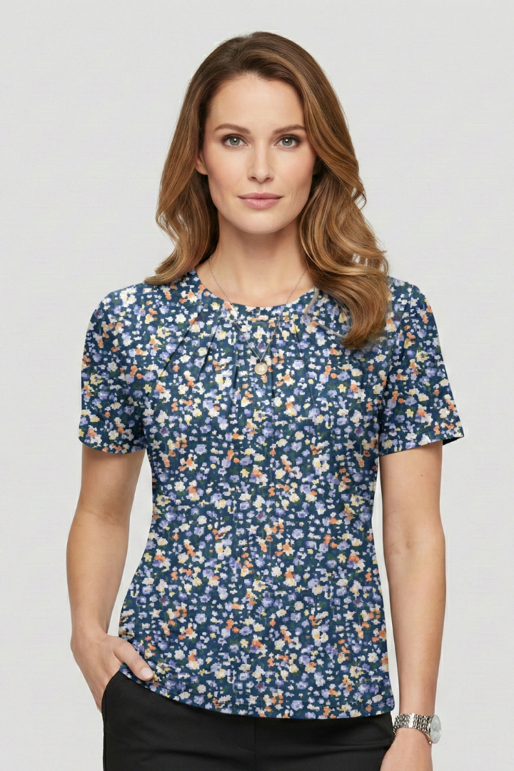 Women’s T-Shirt with Round Neckline and Pleated Surface