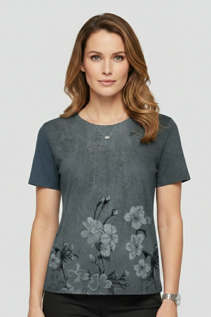 Women’s T-Shirt with Round Neckline and Pleated Surface