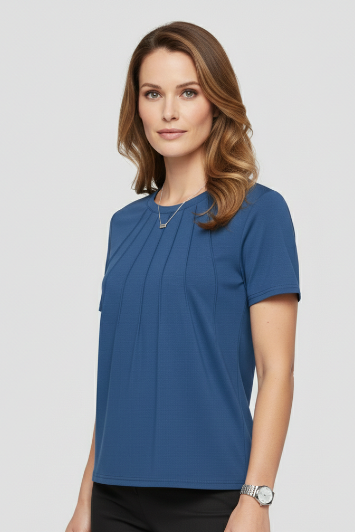 Women’s T-Shirt with Round Neckline and Pleated Surface