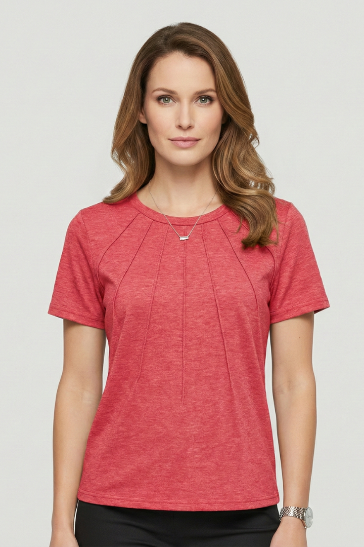 Women’s T-Shirt with Round Neckline and Pleated Surface