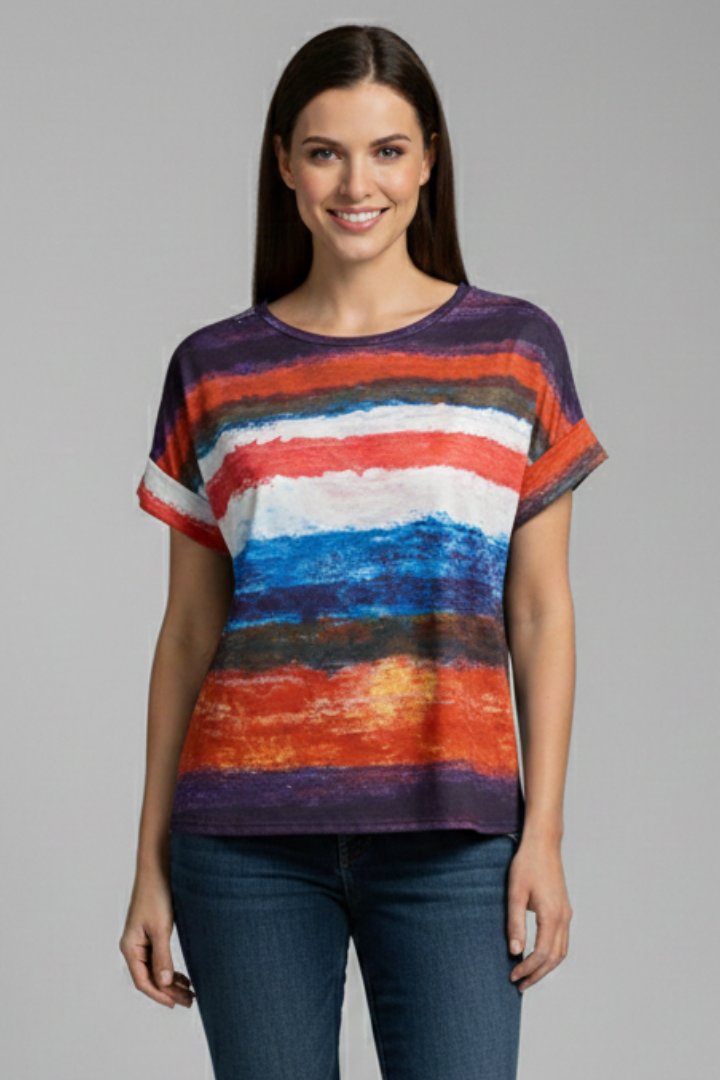 Women’s T-Shirt with Round Neckline and Printed Surface