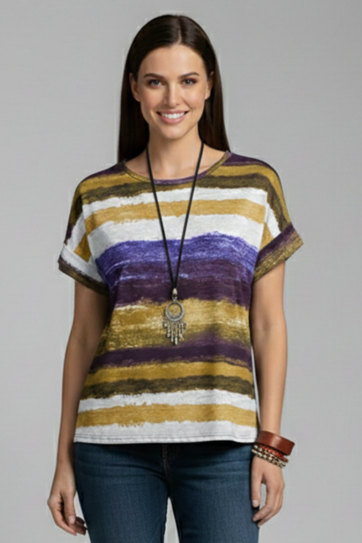 Women’s T-Shirt with Round Neckline and Printed Surface