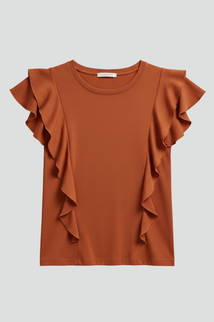 Women’s T-Shirt with Round Neckline and Ruffle Sleeves