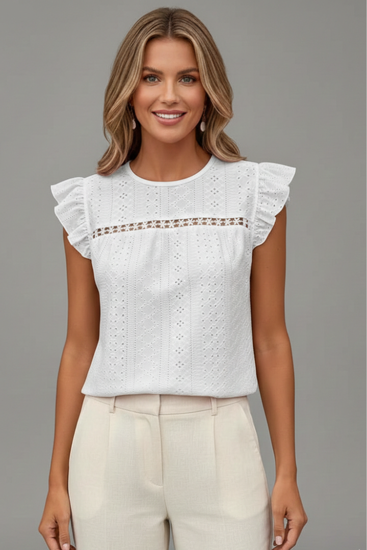 Women’s T-Shirt with Round Neckline and Ruffle Sleeves