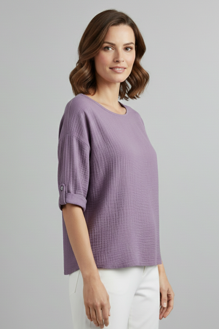 Women’s T-Shirt with Round Neckline and Textured Surface
