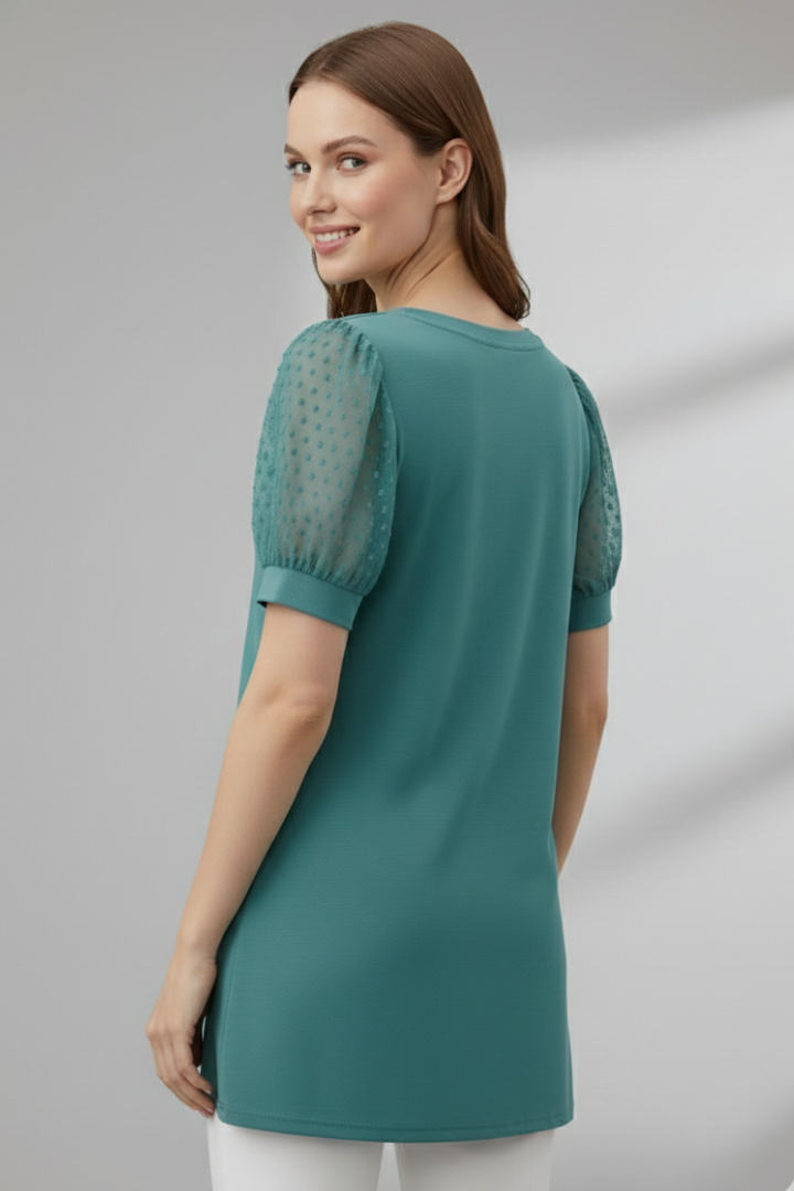 Women’s T-Shirt with V Neck and Puff Sleeves