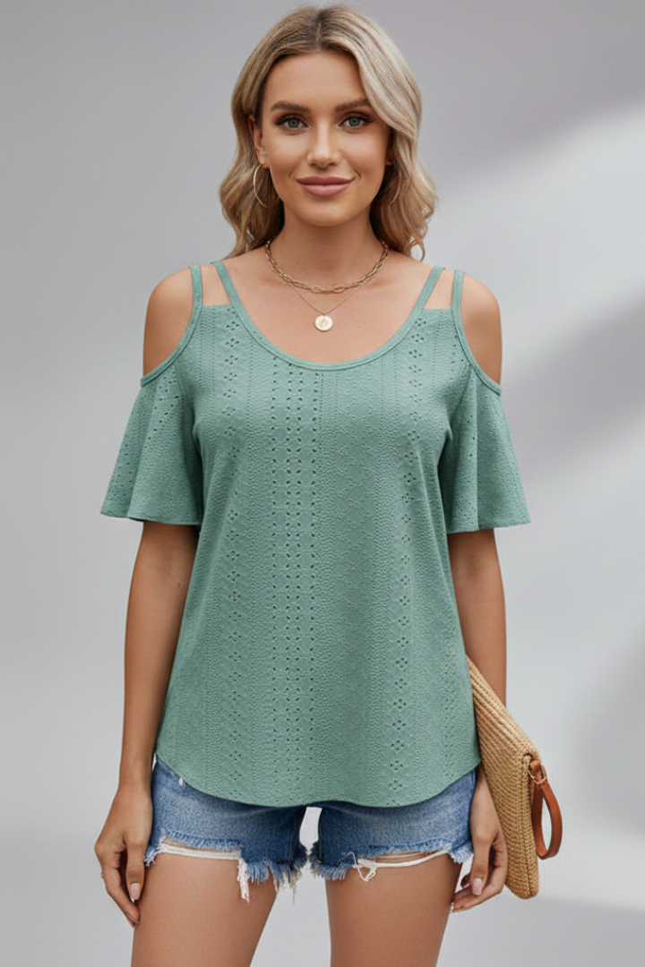 Women’s T-Shirt with V Neckline and Cold Shoulder Sleeves
