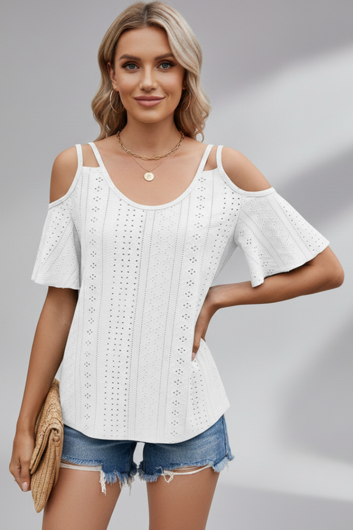 Women’s T-Shirt with V Neckline and Cold Shoulder Sleeves