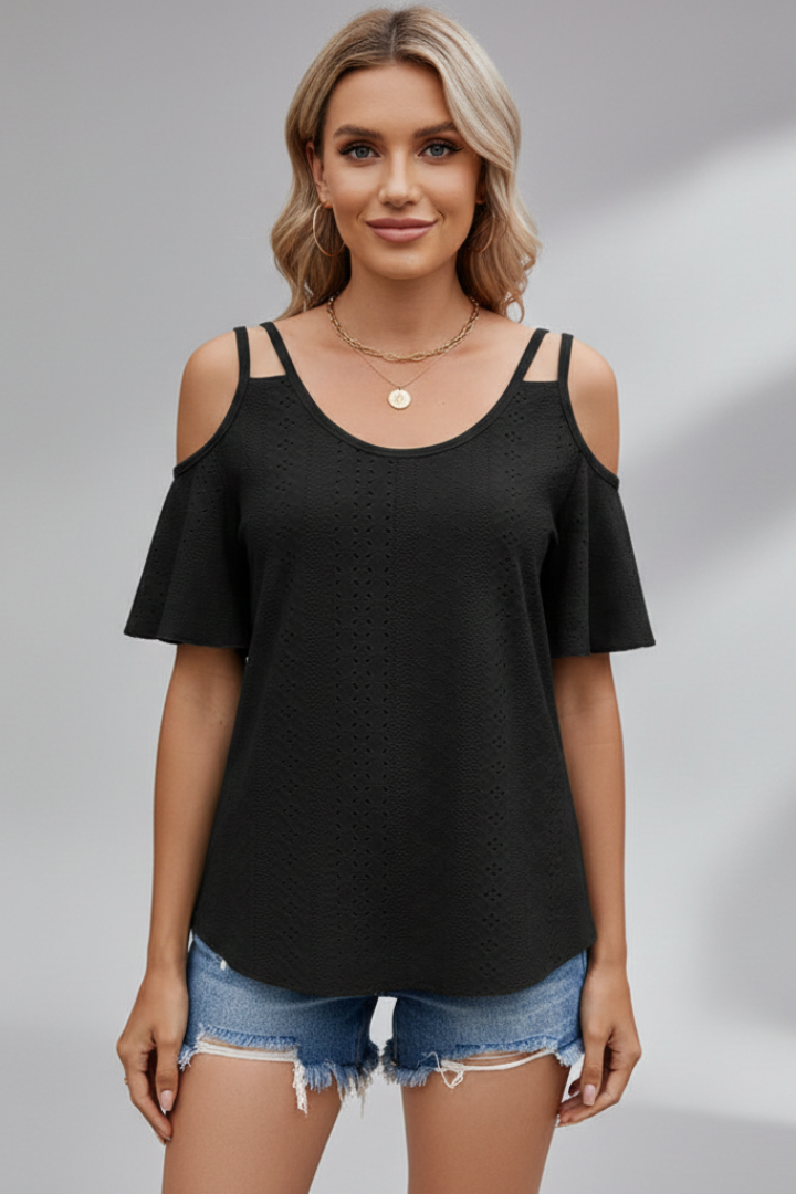 Women’s T-Shirt with V Neckline and Cold Shoulder Sleeves