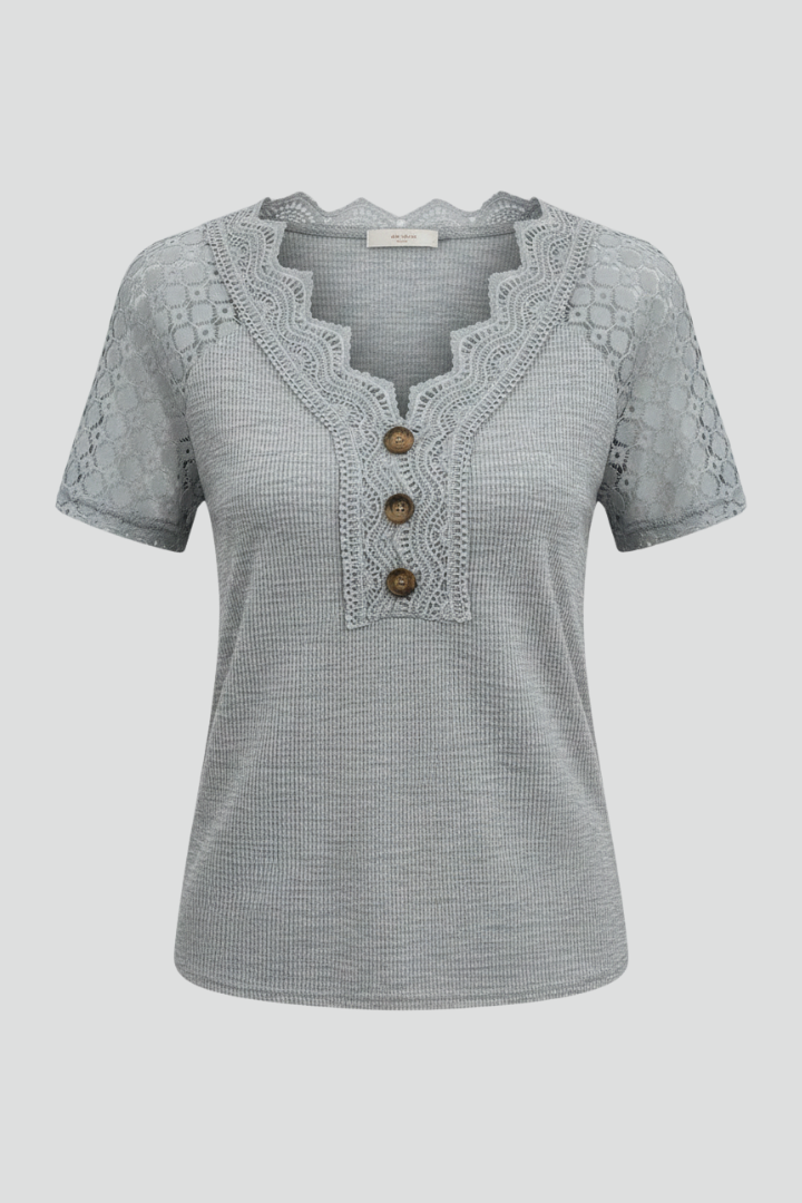 Women’s T-Shirt with V Neckline and Lace Panels