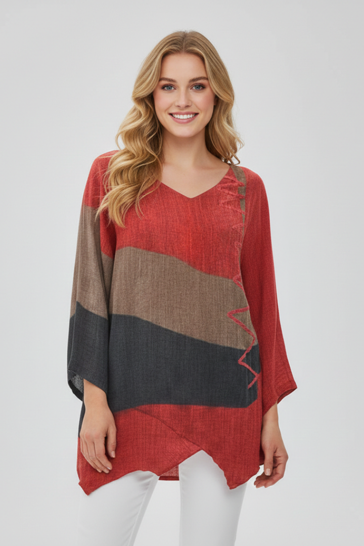 Women’s T-Shirt with V Neckline and Printed Surface