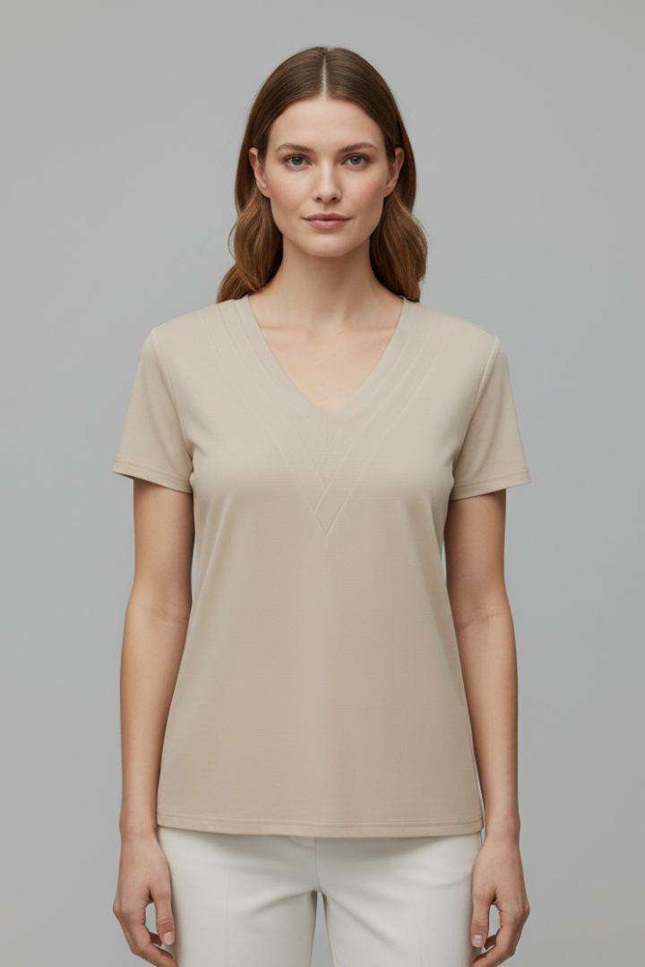 Women’s T-Shirt with V Neckline and Stitch Detail