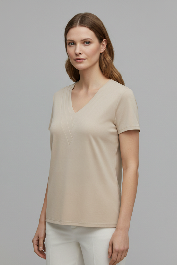 Women’s T-Shirt with V Neckline and Stitch Detail