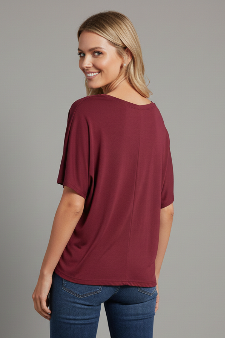 Women’s T-shirt with Asymmetrical Neckline and Loose Fit