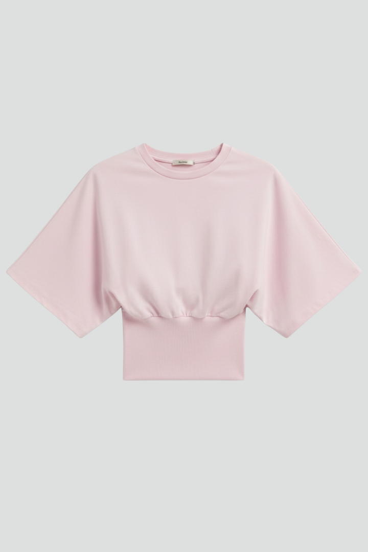 Women’s T-shirt with Round Neckline and Cropped Hem
