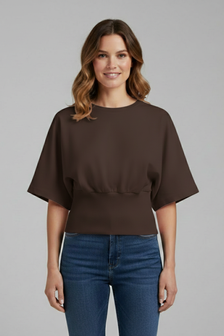 Women’s T-shirt with Round Neckline and Cropped Hem