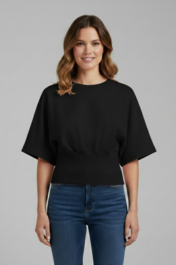 Women’s T-shirt with Round Neckline and Cropped Hem