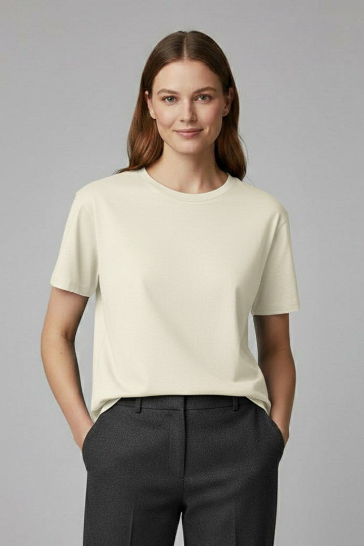 Women’s T-shirt with Round Neckline and Oversized Cut