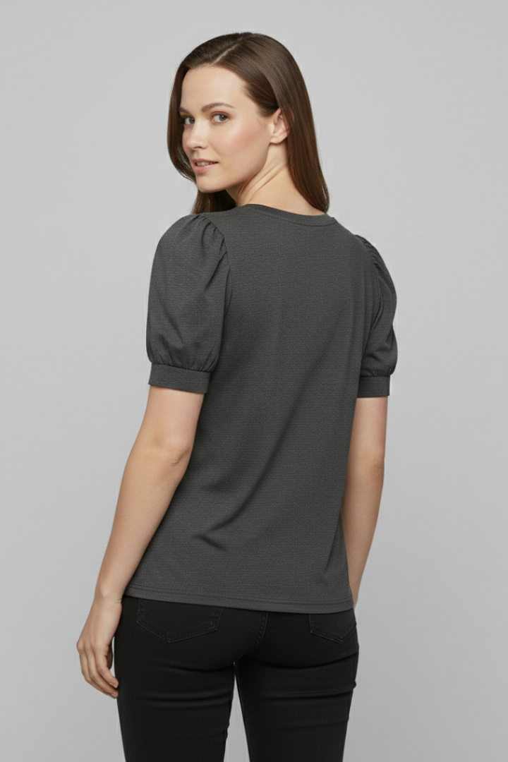 Women’s T-shirt with V Neckline and Puff Sleeves