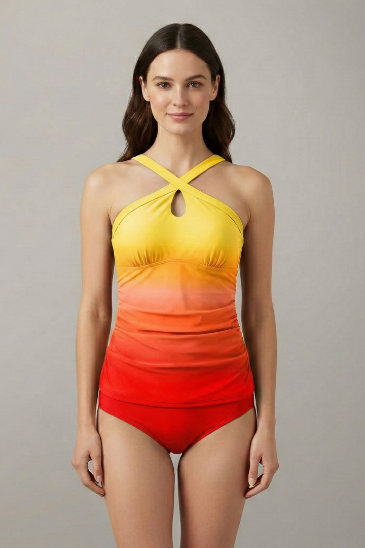 Women’s Tankini Set with Cross Neck and Ruched Front