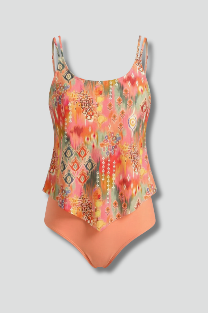 Women’s Tankini Set with Printed Top and Bikini Bottom