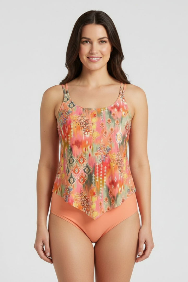 Women’s Tankini Set with Printed Top and Bikini Bottom