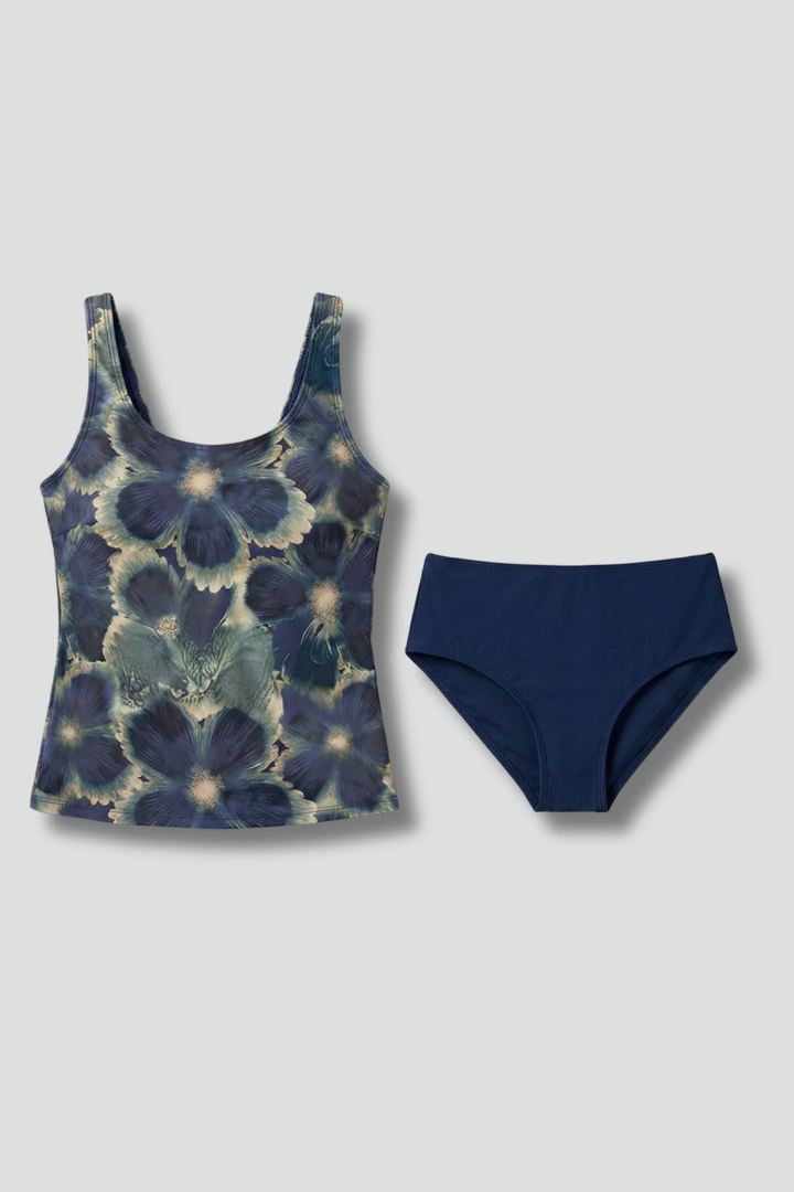 Women’s Tankini Set with Printed Top and High Waist Bottom