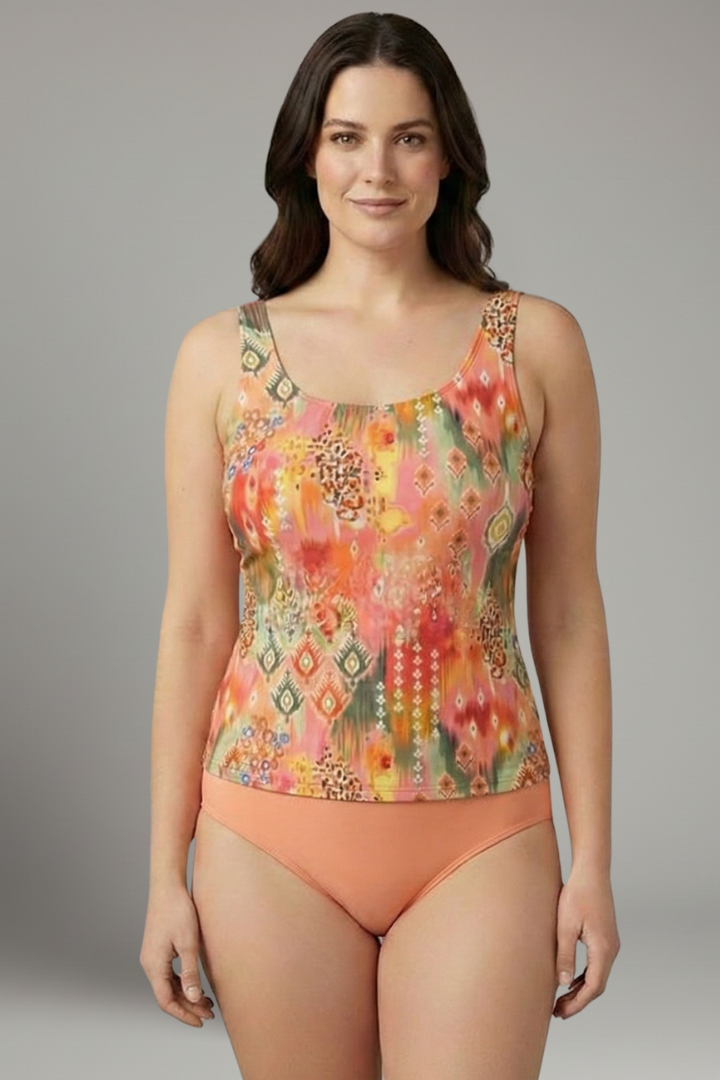 Women’s Tankini Set with Printed Top and High Waist Bottom