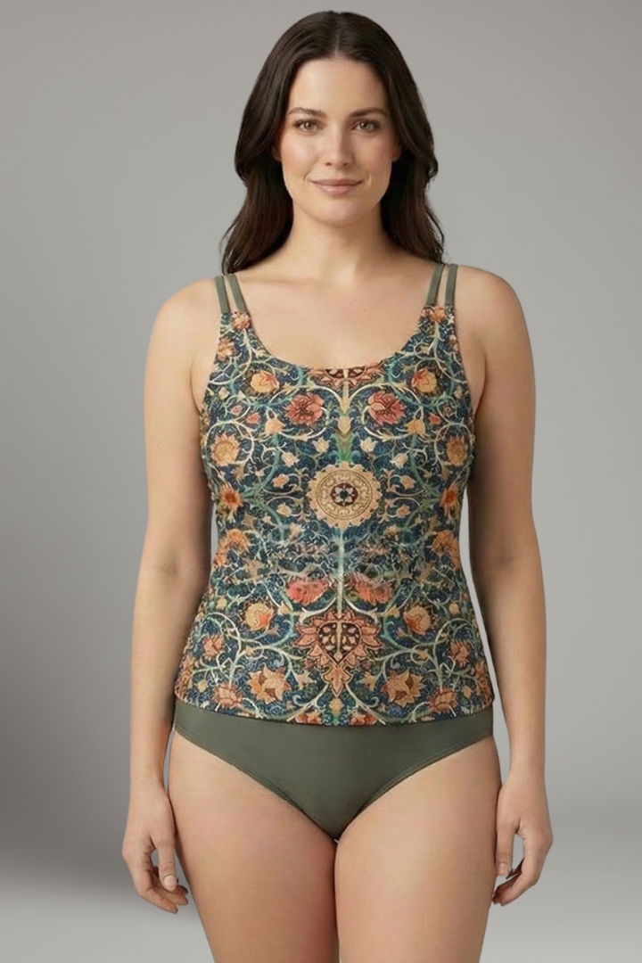 Women’s Tankini Set with Printed Top and High Waist Bottom