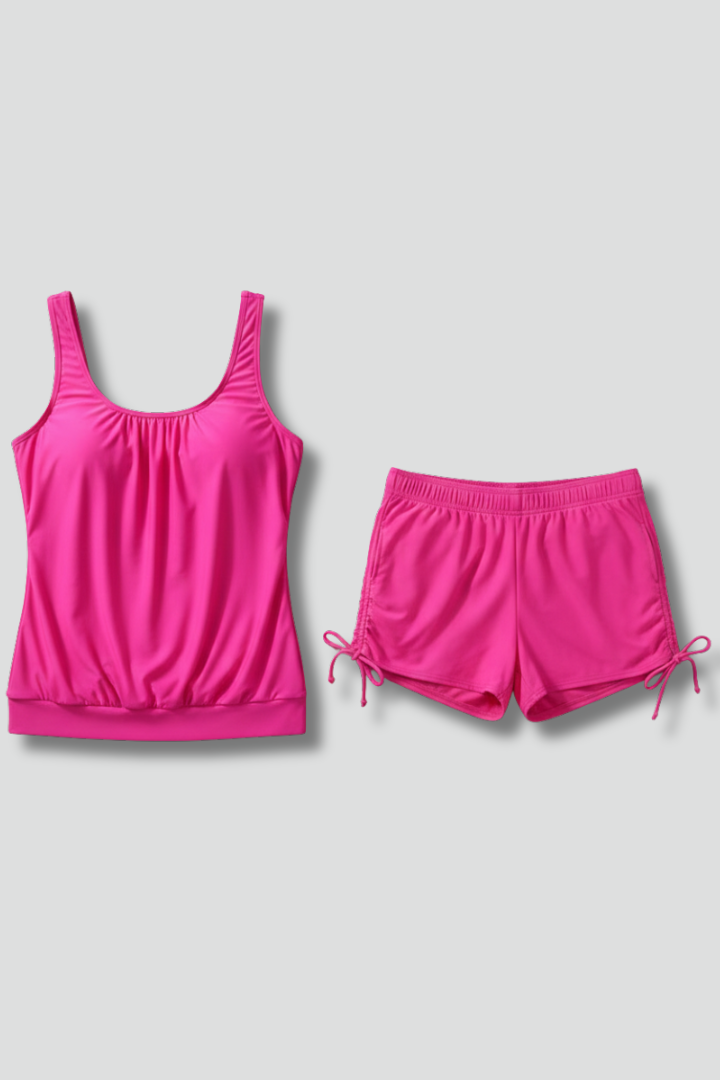 Women’s Tankini Set with Scoop Neck and Drawstring Shorts