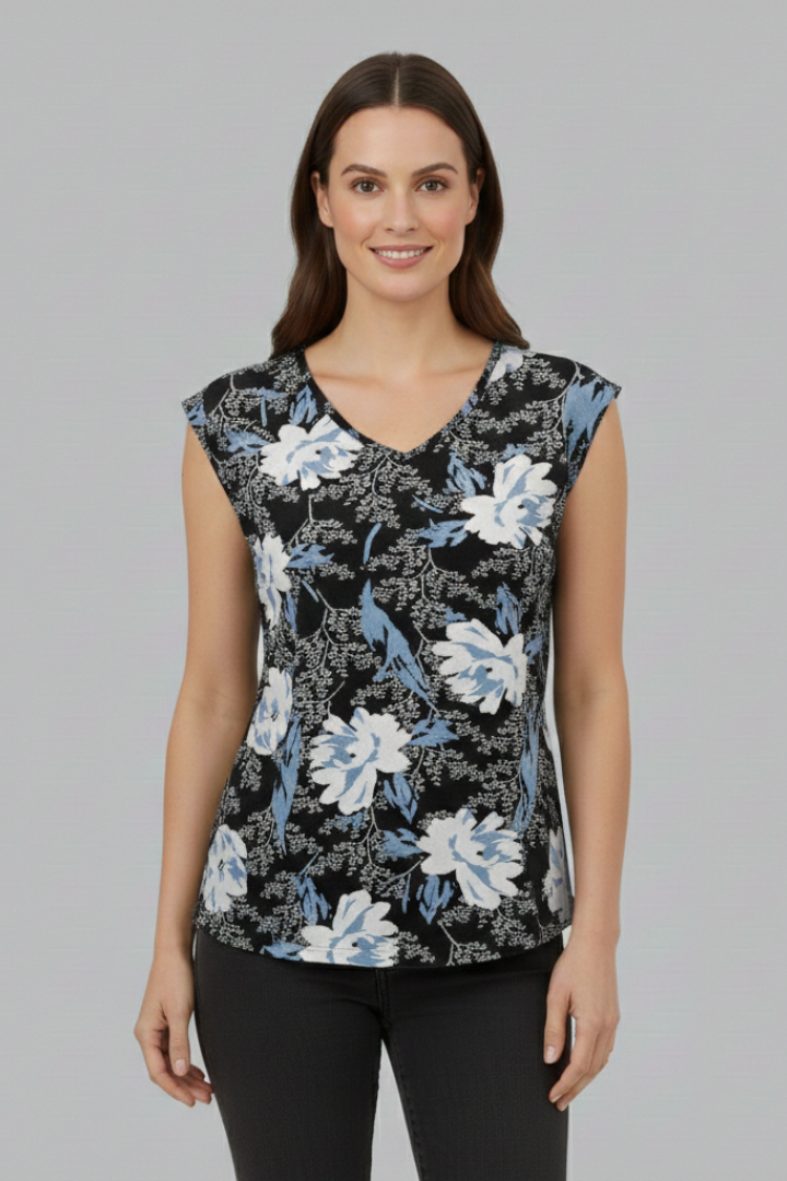 Women’s Top with V-Neckline and Cap Sleeves
