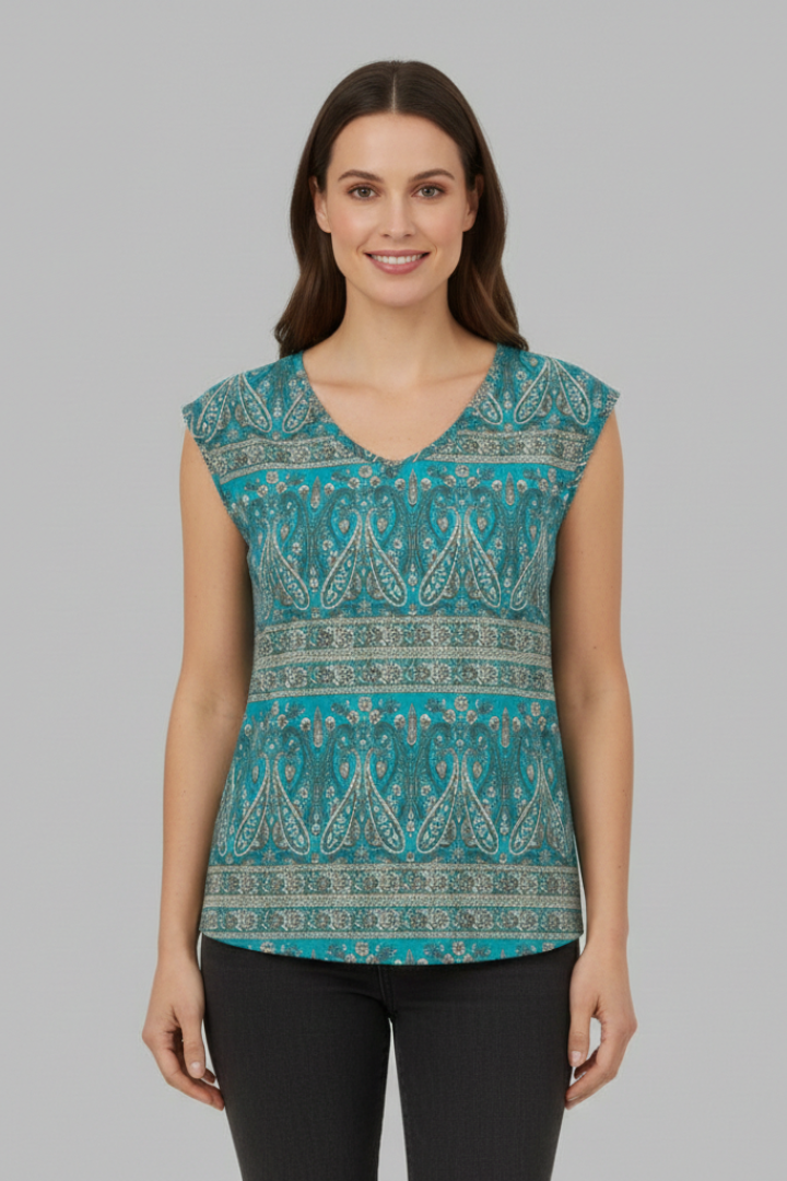 Women’s Top with V-Neckline and Cap Sleeves