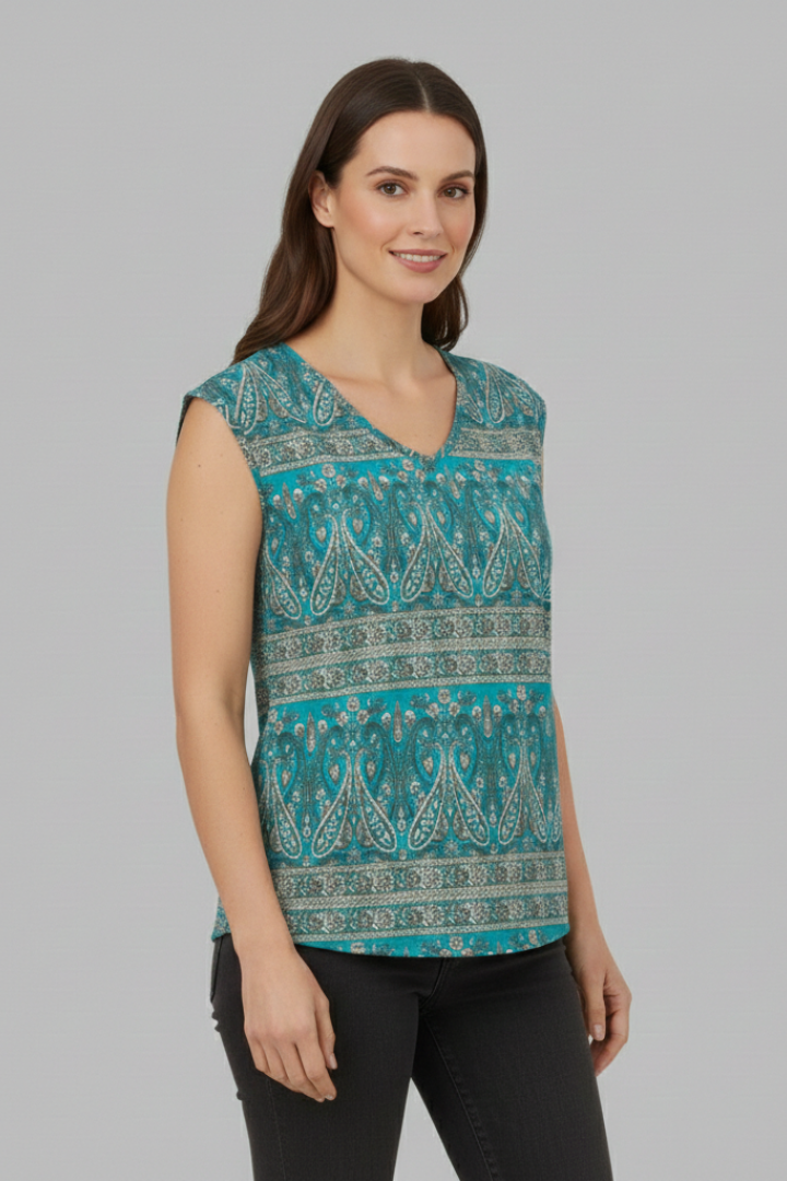 Women’s Top with V-Neckline and Cap Sleeves