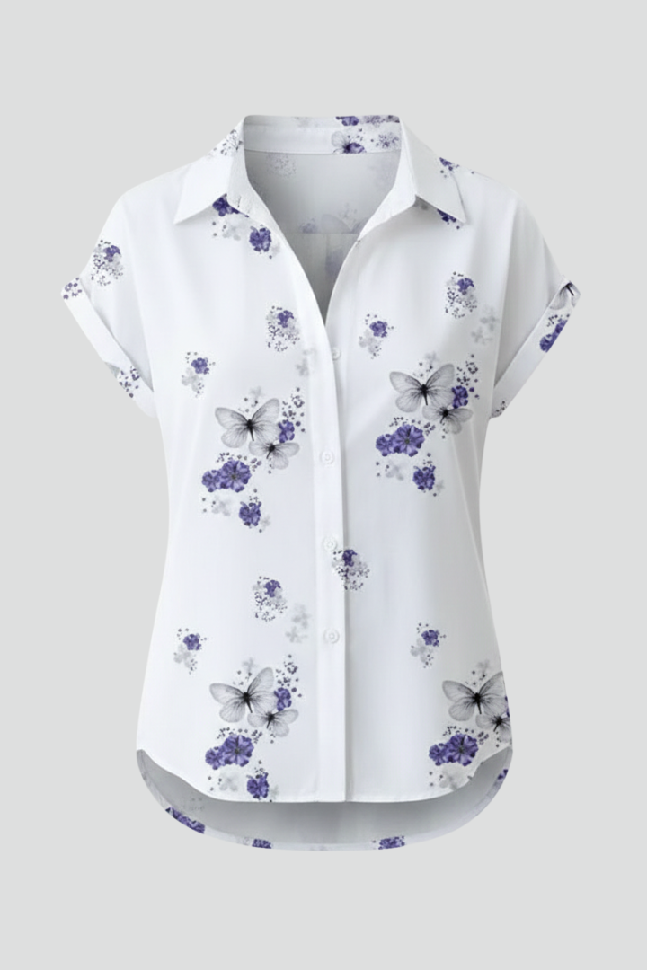 Women’s Top with V Neckline and Printed Surface