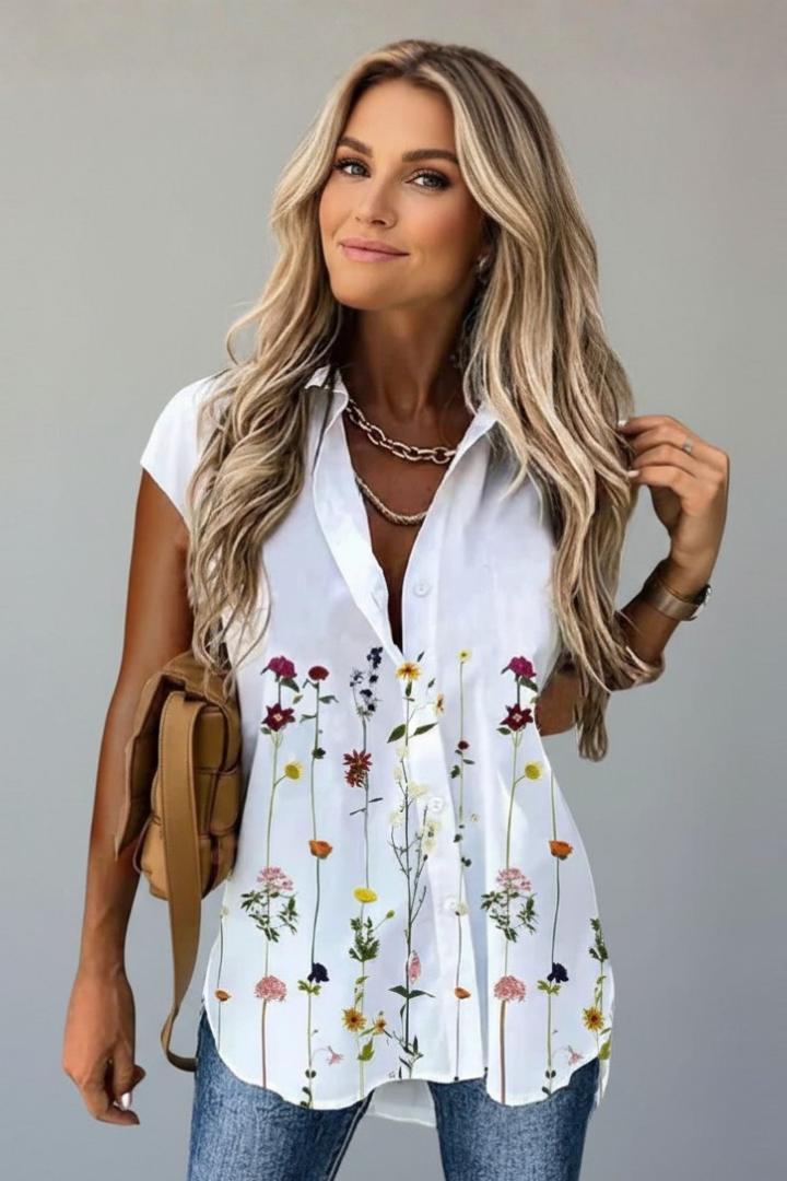 Women’s Top with V Neckline and Printed Surface