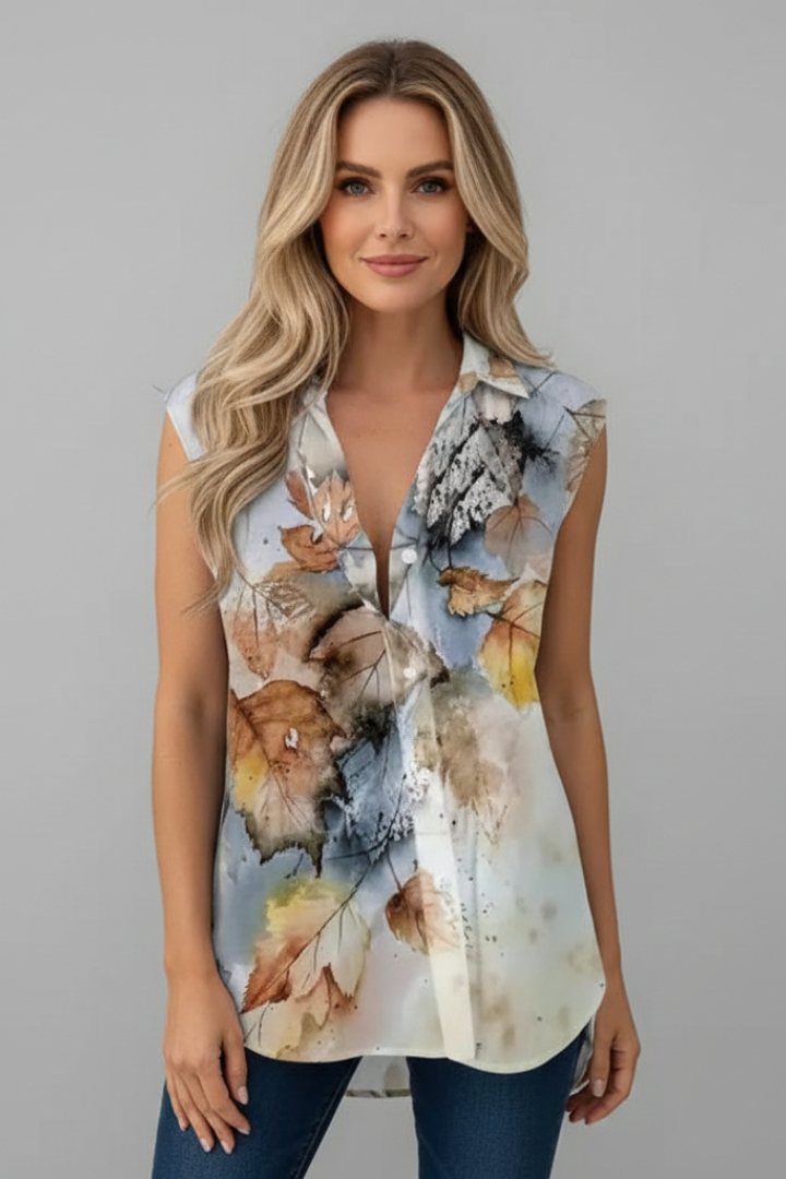 Women’s Top with V Neckline and Printed Surface