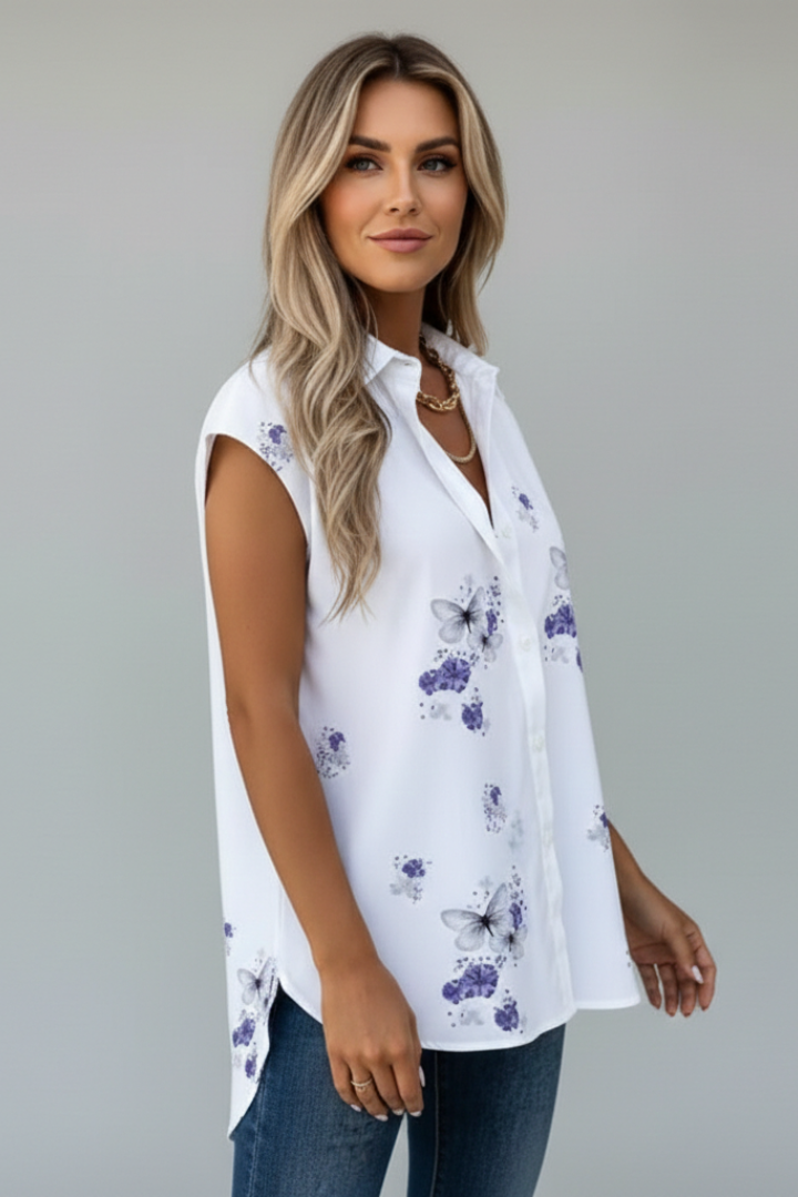Women’s Top with V Neckline and Printed Surface