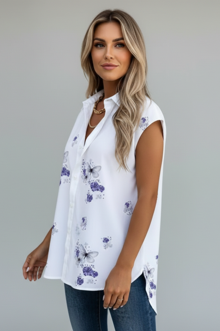 Women’s Top with V Neckline and Printed Surface