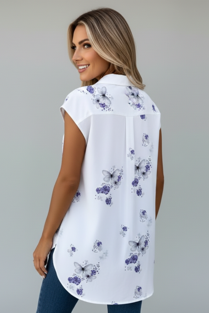 Women’s Top with V Neckline and Printed Surface