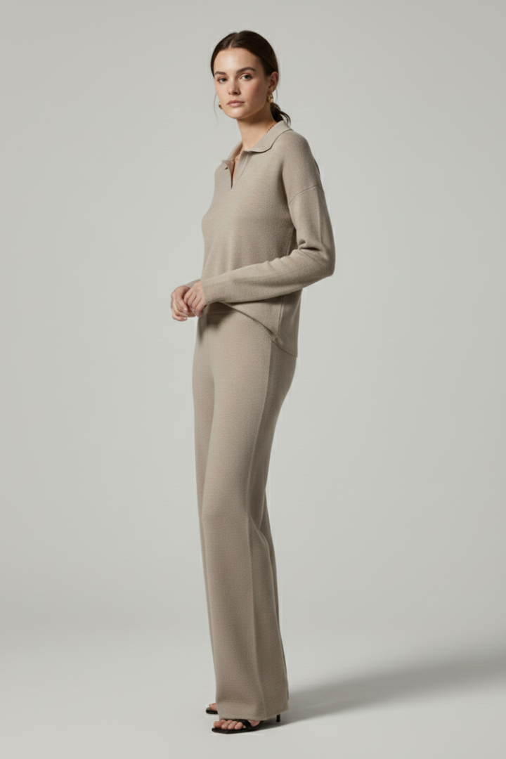 Women’s Trouser Set with Coordinated Top and Straight-Leg Bottoms
