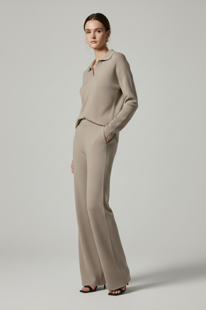 Women’s Trouser Set with Coordinated Top and Straight-Leg Bottoms