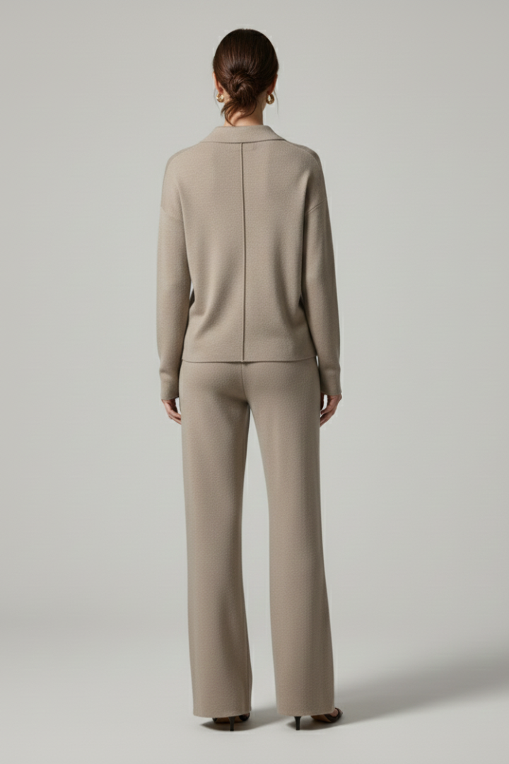 Women’s Trouser Set with Coordinated Top and Straight-Leg Bottoms