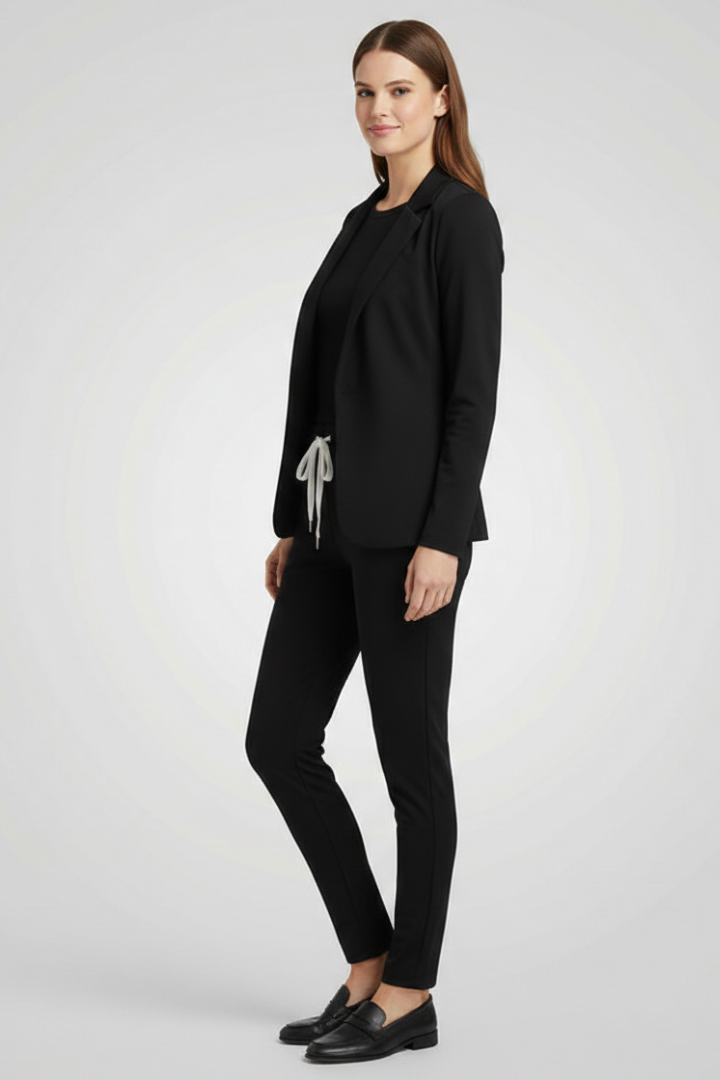 Women’s Trouser Set with Lapel Collar and Elastic Waistband